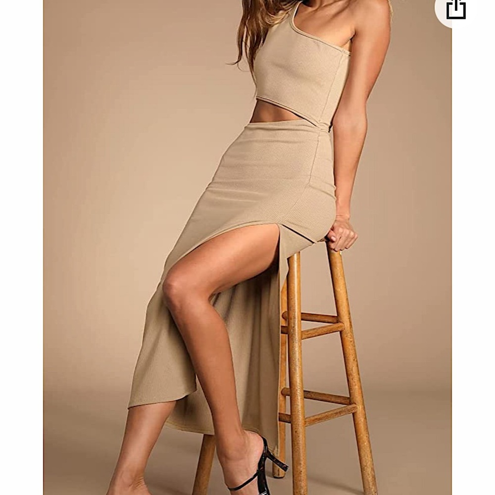 One Shoulder Cut Out Summer Bodycon Midi Dresses Casual Ribbed Dress